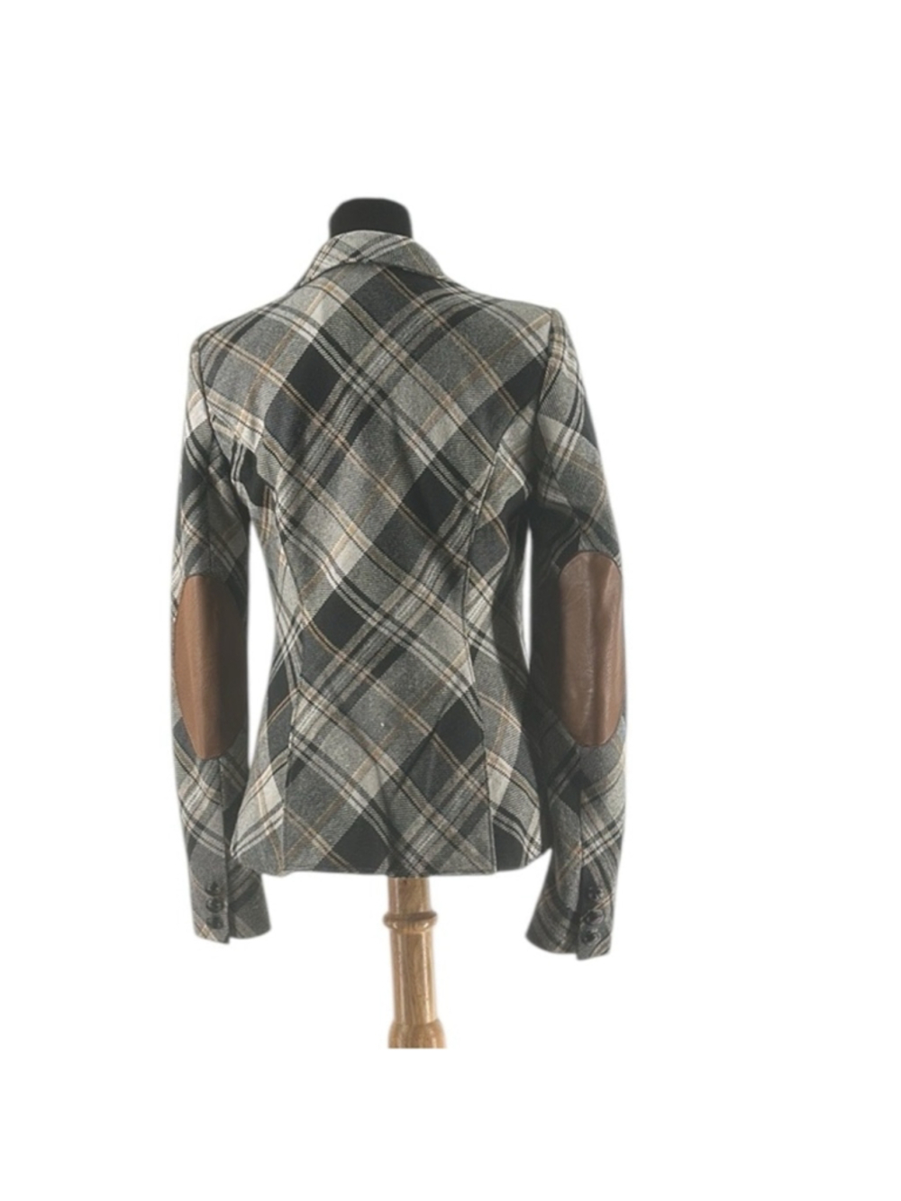 ABS by Allen Schwartz Plaid blazer elbow patches Notch Lapel Single Buttons sz 2 - Picture 2 of 11